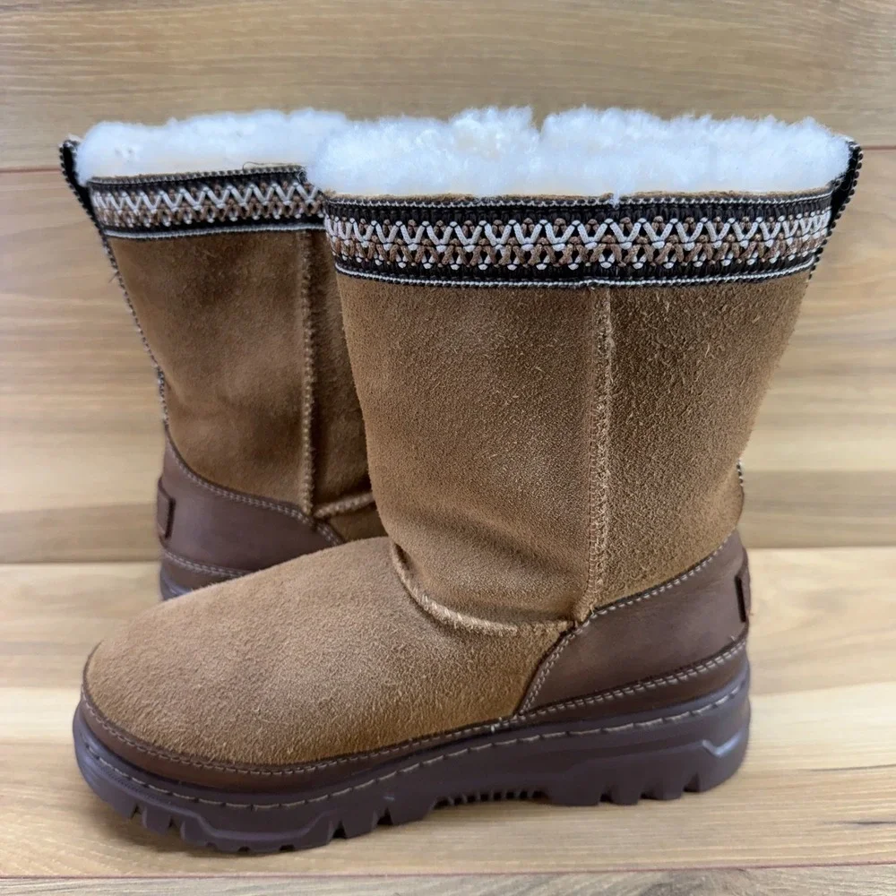UGG TrailGazer Short Girls Youth 3 Chestnut Suede Shearling Fur Boots Brown